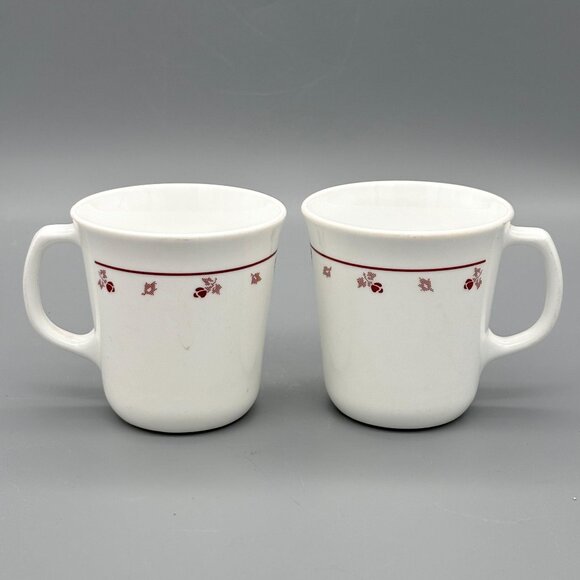 Corning Ware Corelle Burgundy Rose White Flower Coffee Tea Cup Mugs (Set of 2) - Picture 1 of 5